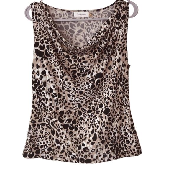 Calvin Klein Cheetah Print Cowl Neck Tank Top Medium - Picture 1 of 7
